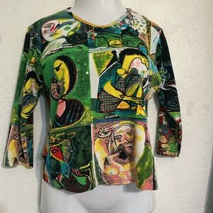 Vintage 90s Y2K Mirror Image Sequin V Neck Art Deco Artistic Women PL